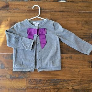 Janie and Jack Size 4T Grey Sweater Cardigan with Purple Bow Button Up